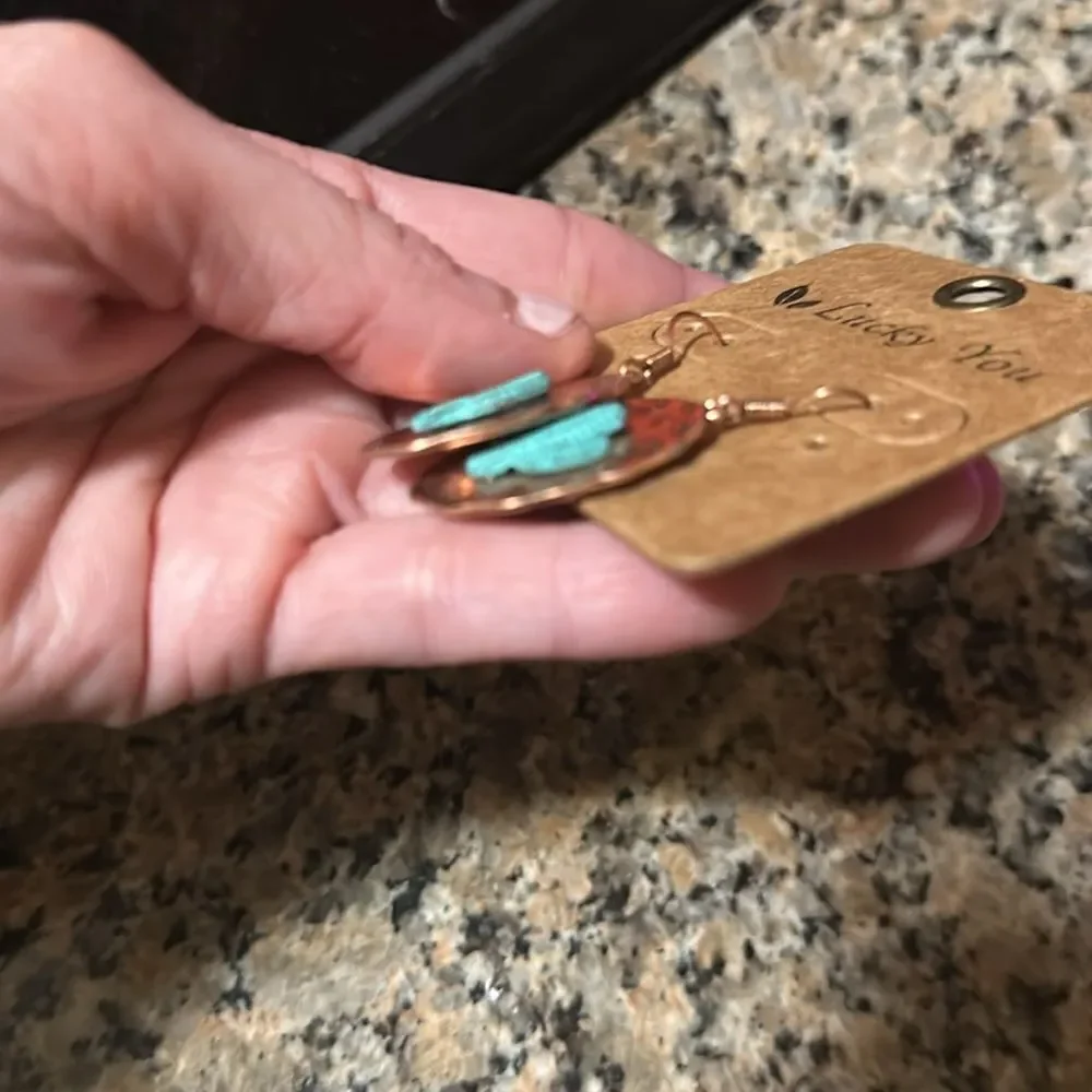 NWT Two Tone Metal Cactus Earrings (look like hammered copper)